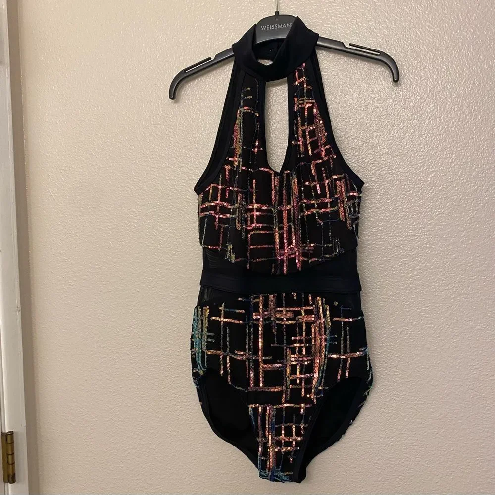 Weissman Elite dance costume black Hologram Sequin Leotard NV11463 SA adult